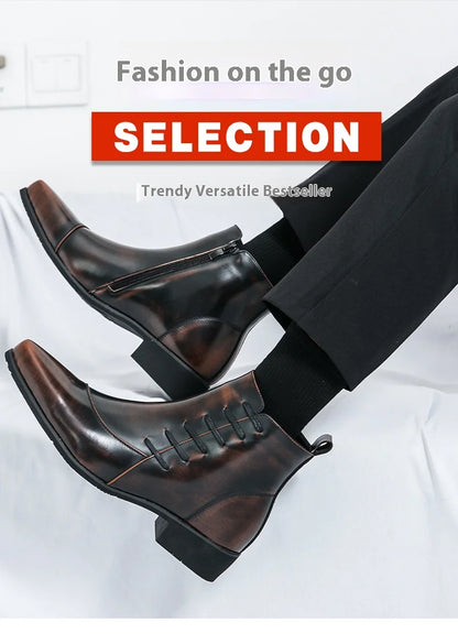 Men's Leather Riding Boots Ankle High ZIP Closure PU Lined