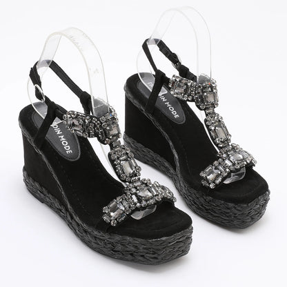 Velvet High Wedge Sandals 10cm Heel For Women Casual