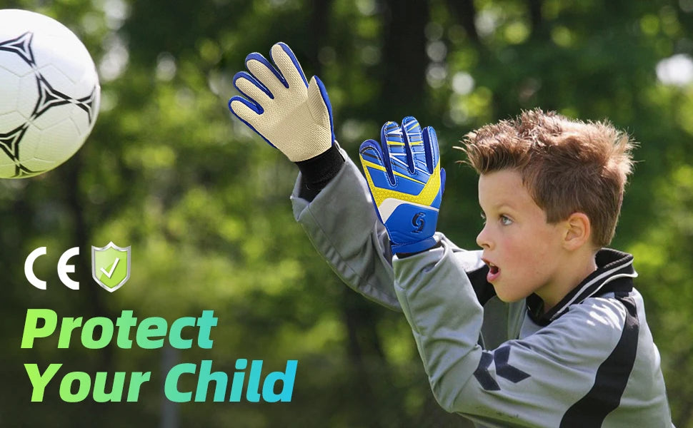 Sportout Kids Goalkeeper Gloves, Soccer Gloves with Double Wrist Protection and Non-Slip Wear Resistant Latex Material