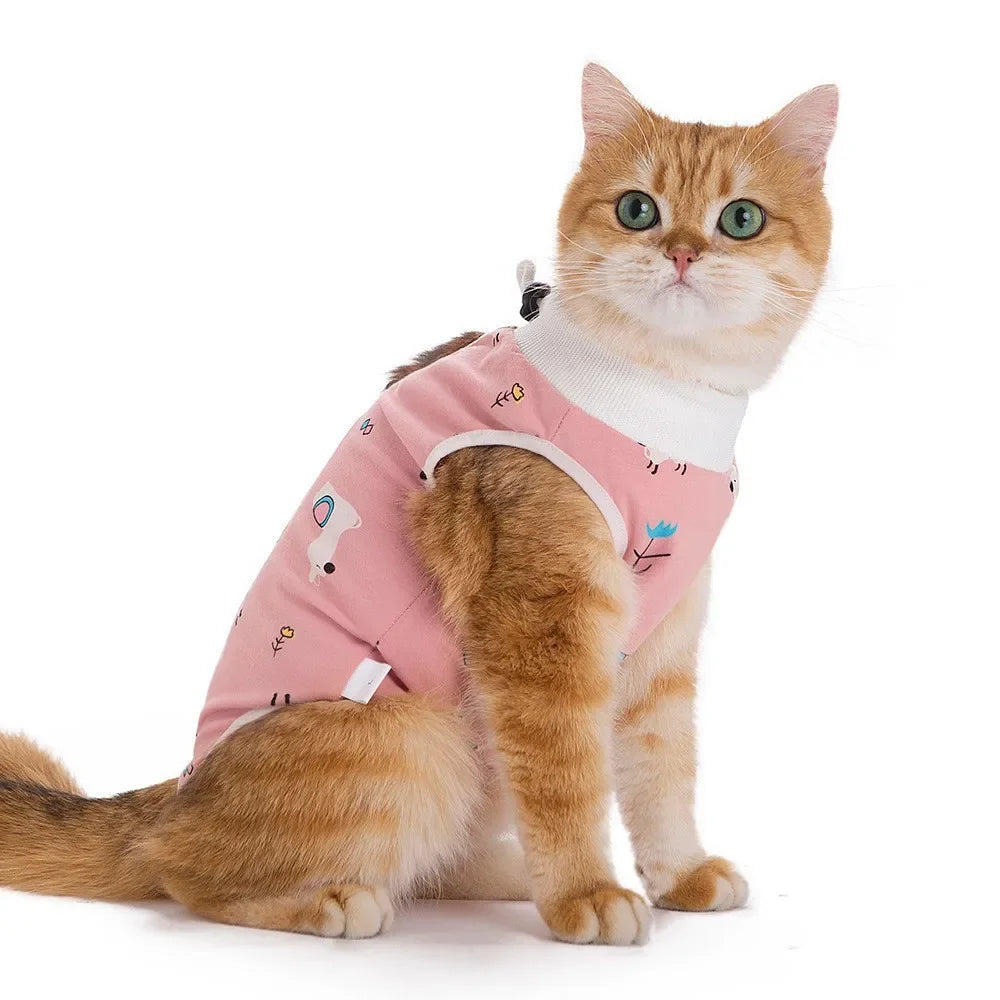 Animal Print Pet Recovery Vest - Cotton Anti-Lick Suit for Cat & Puppy Sterilization/Weaning