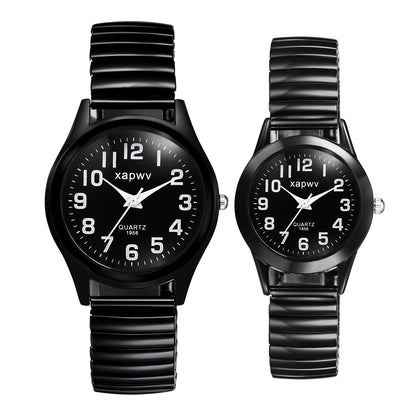 Elastic Strap Watch for Men Couples Clear and Easy Read Large Black Digital Hard Steel Strap Waterproof
