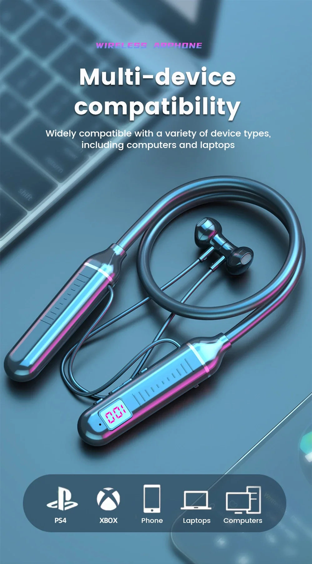 New Bluetooth Earphones Wireless Headphones Magnetic Sport Neckband Neck-hanging TWS Earbuds Wireless Blutooth Headset with Mic