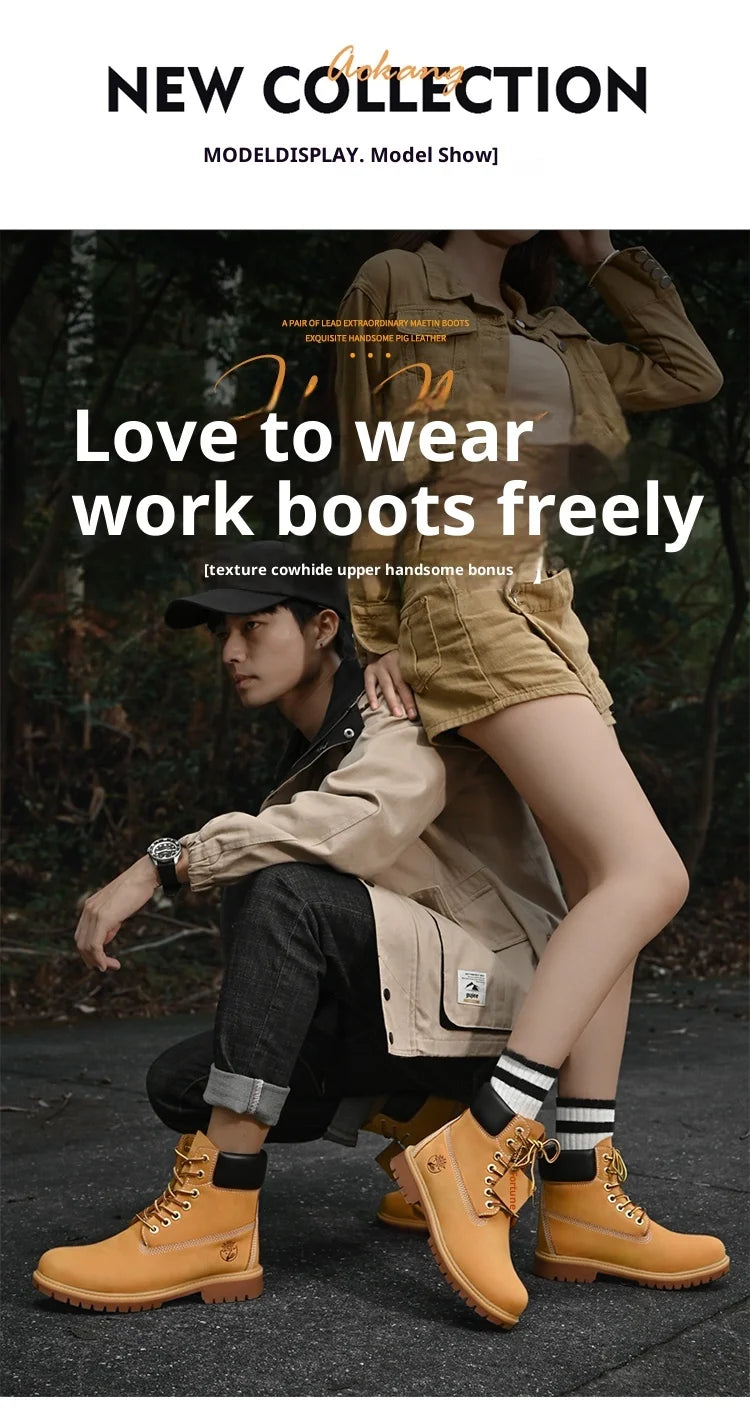 Men's Ankle Boots Leather Lace Up Non Slip Winter Warm