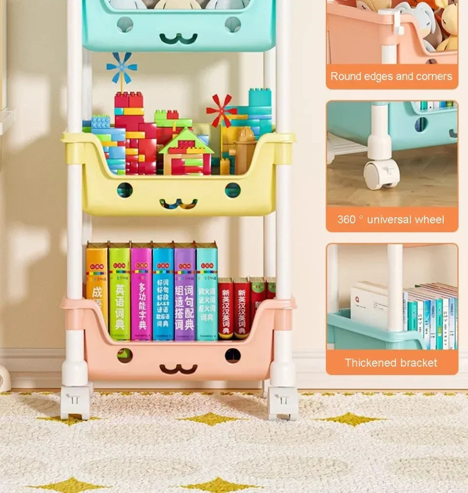 Toy Storage Trolley Children's Toy Storage Racks and Shelving Rotating Bookshelf Household Mobile Trolleyarrange