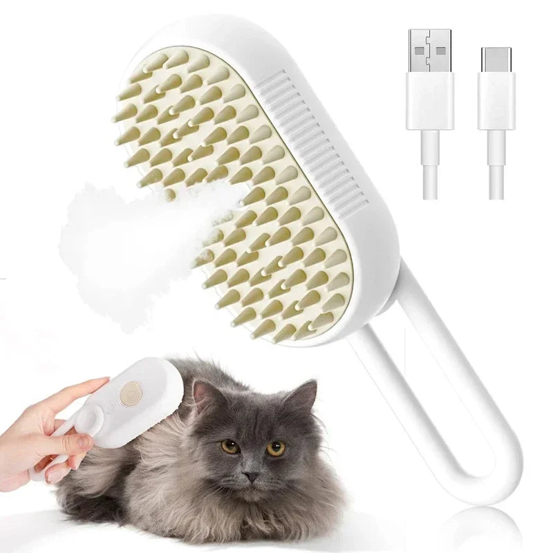 Massage & Steam Pet Brush – Detangling and Loose Hair Removal for Dogs and Cats