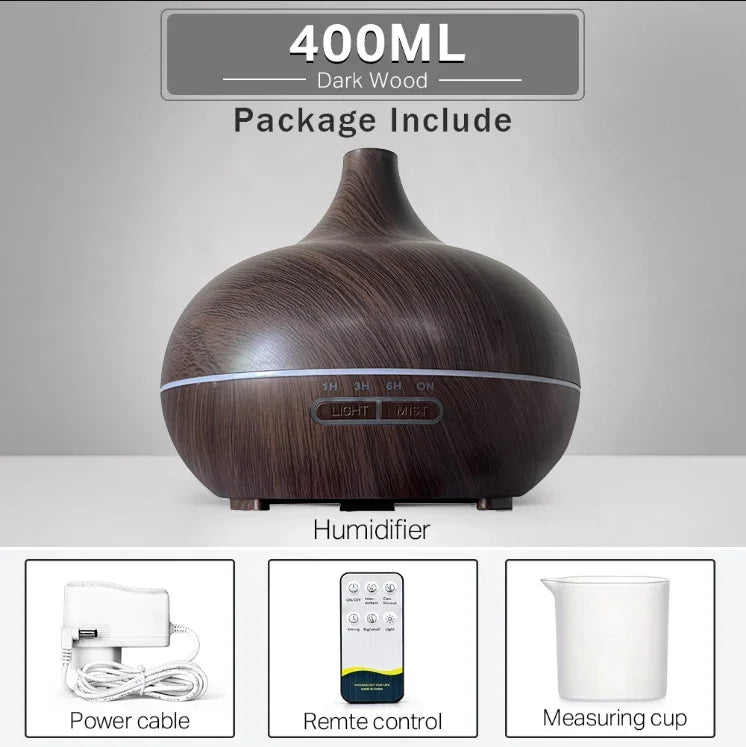 Aromatherapy Essential Oil Diffuser Wood Grain Remote Control Ultrasonic Air Humidifier Cool with 7 Color LED Light