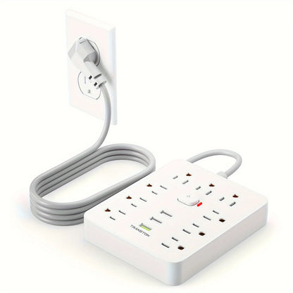 Power Strip With Surge Protector, 3 USB Ports, 5ft Cord, White