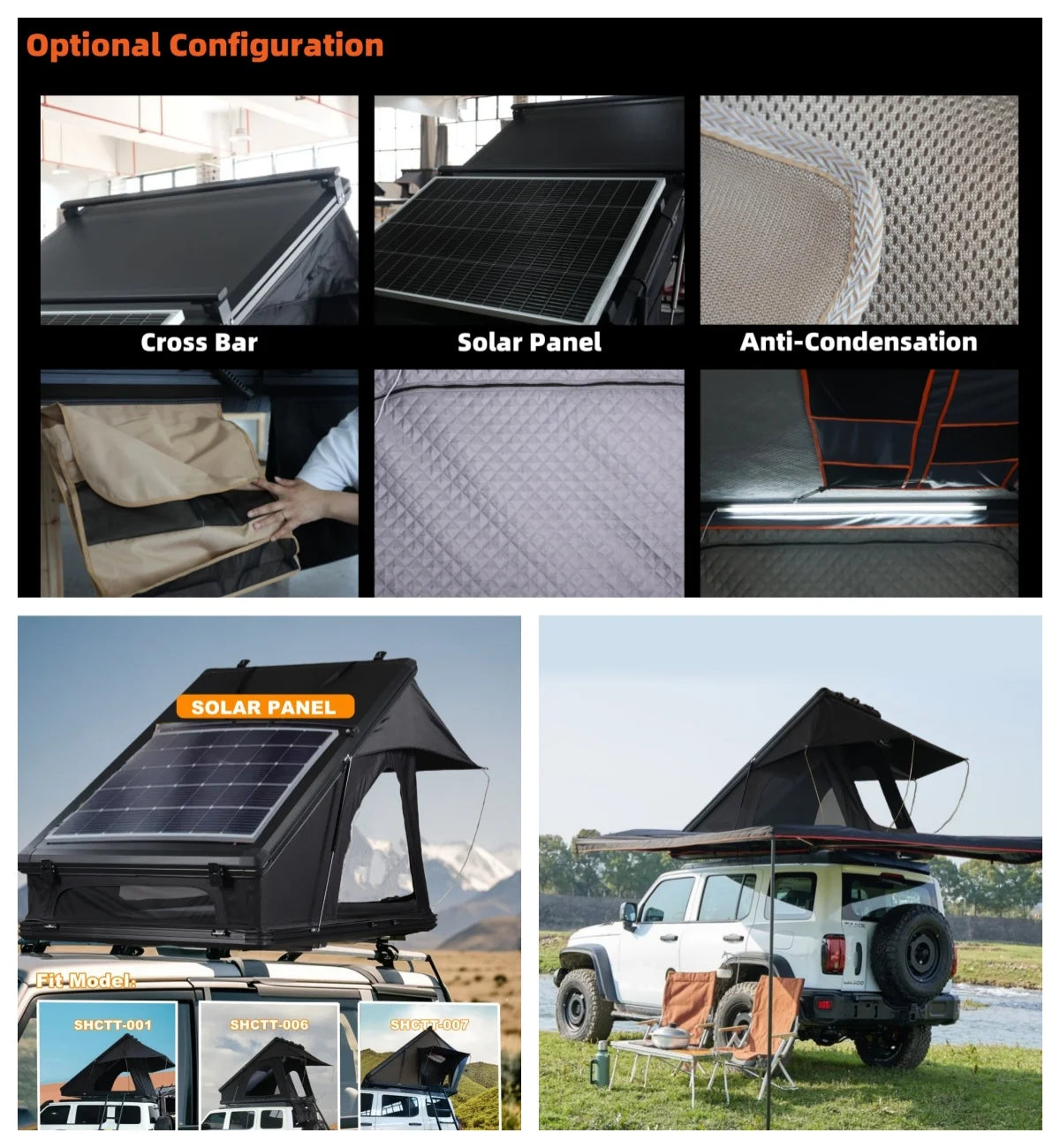 Aluminum Four-Person Rooftop Tent, Hard Shell, Closed Size 212x131x19 cm