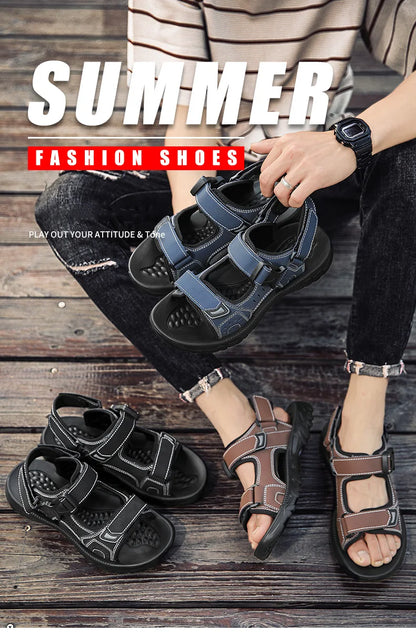 Men's PU Leather Sandals Open Toe Lightweight Footwear Size 39-46