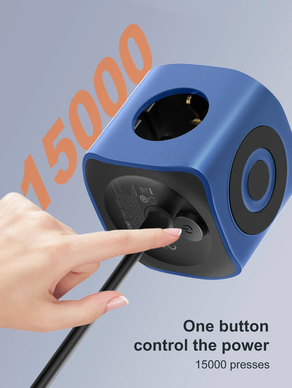 Cube Power Strip 3 Outlets UK US EU Plugs 2m USB Socket Surge Protector