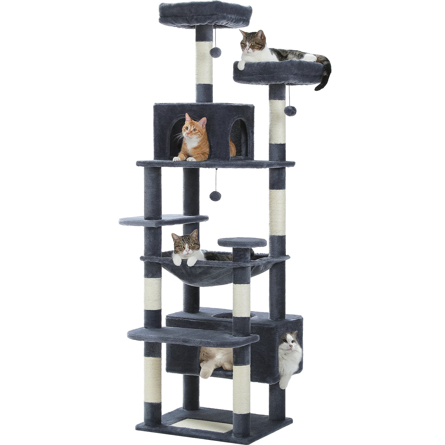 Spacious Cat Tree Tower with Hammocks and Scratching Posts