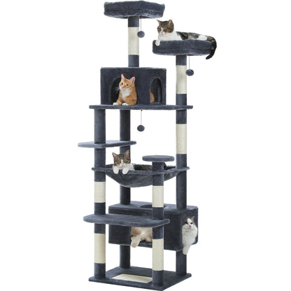 Cat Tree Tower With Five Levels, Wood Frame, Plush Fabric, Sisal