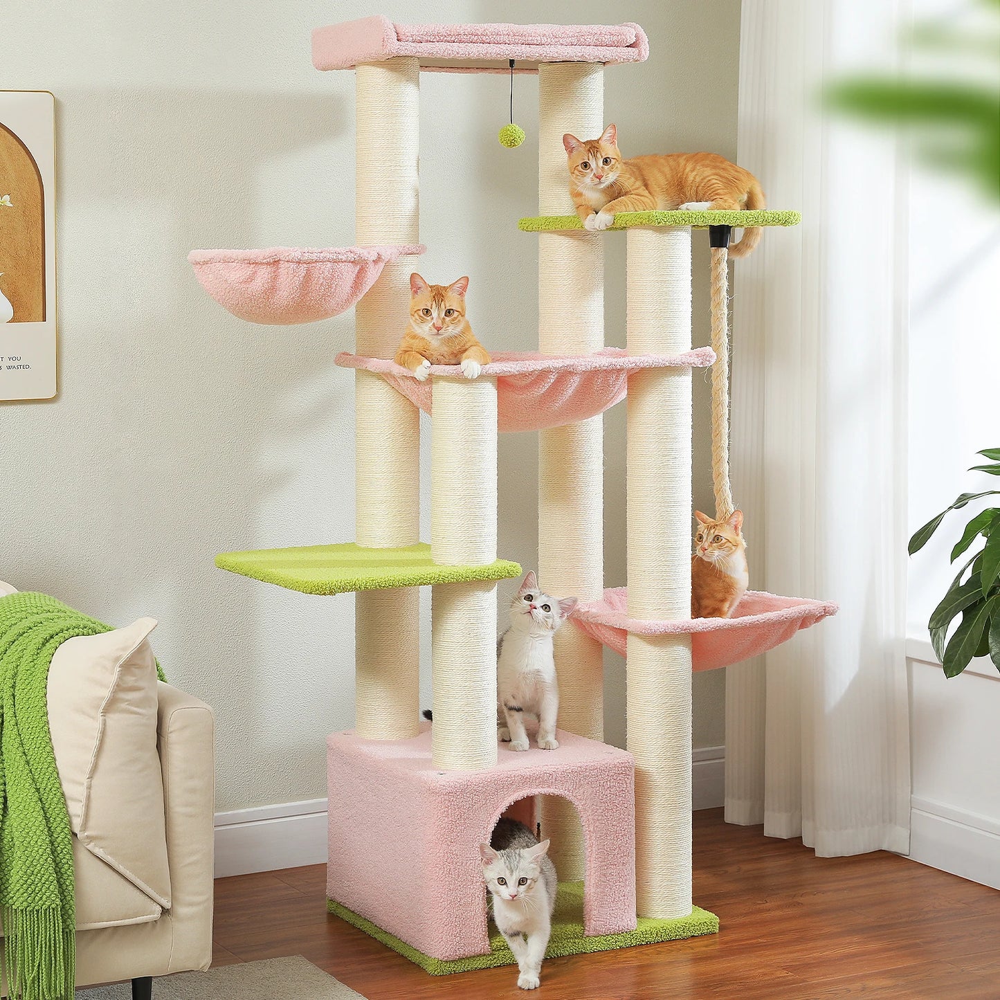Multi-Level Cat Tree with Scratching Posts, Cozy Condo, Super Large Perch, Deep Hammocks, Tall Cat Tower for Indoor Adult Cats