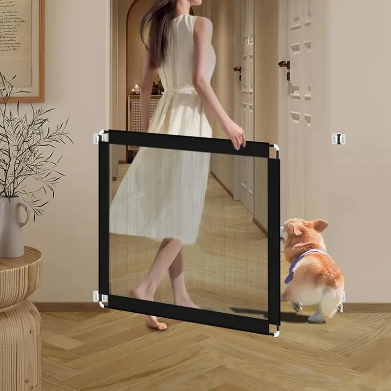 Pet Dog Barrier Fences With 6pcs Hook Pet Isolated Network Stairs Gate New Folding Breathable Mesh Playpen For Dog Safety Fence