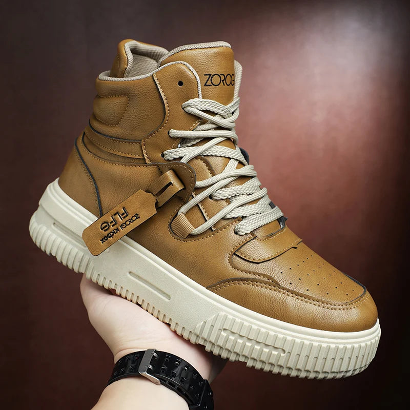 Leather Ankle Boots For Men Lace Up Non Slip Sole Winter Boots