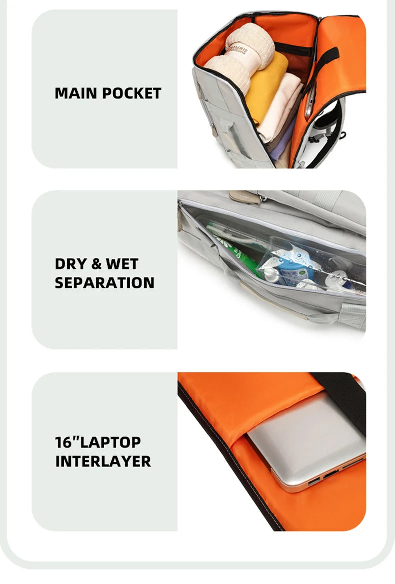 Large capacity fitness bag, travel backpack, dry wet separation shoulder bag, outdoor sports, fishing, yoga training bag