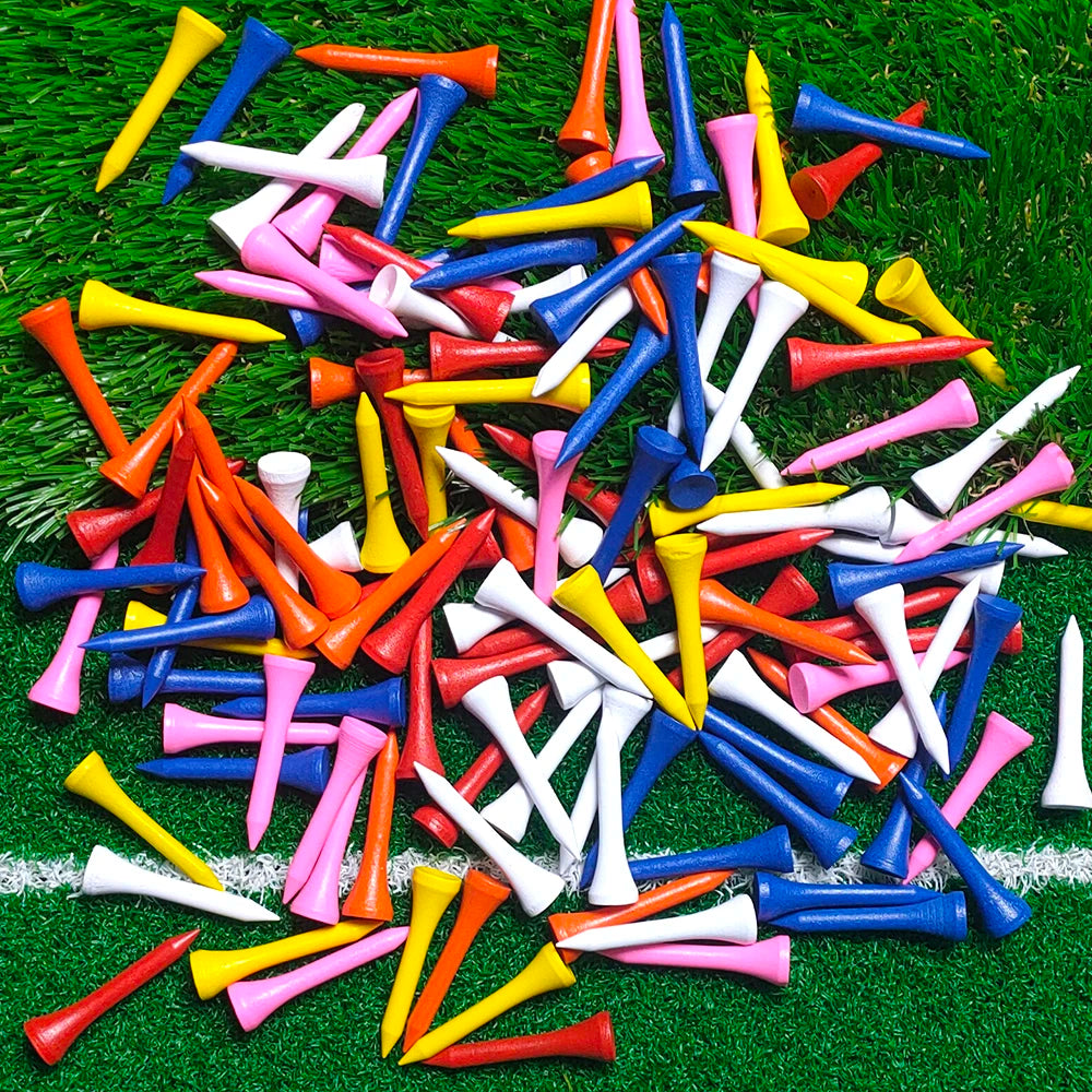 100Pcs Golf Wood Tees Mixed Color Golf Tee Wooden Supplies Accessories