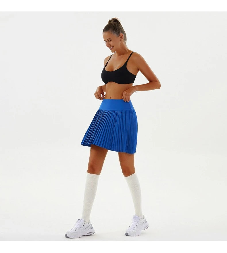 High Waist Women Tennis Pleated Skirt with Inner Lining High Waist Double Layer Design Sport Sexy Fitness Yoga Shorts Dancing
