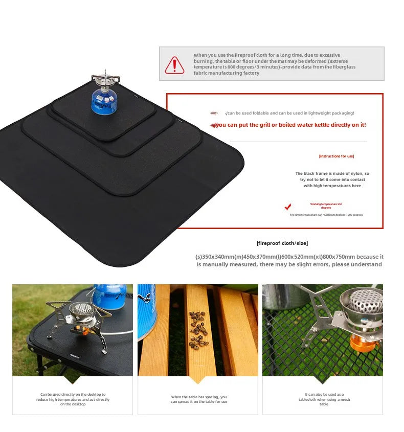 New Outdoor Camping Fireproof Cloth Picnic Barbecue Insulation Mat Flame Retardant High Temperature Fire Blanket Fiberglass Mat