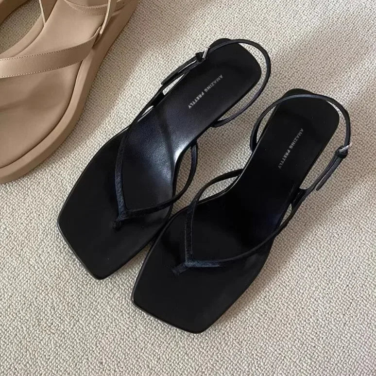 Retro Square Toe Clip Toe Sandals Kitten Heel Back Strap Brown Solid Concise French Style Sexy Fashion Women Shoes Summer Casual