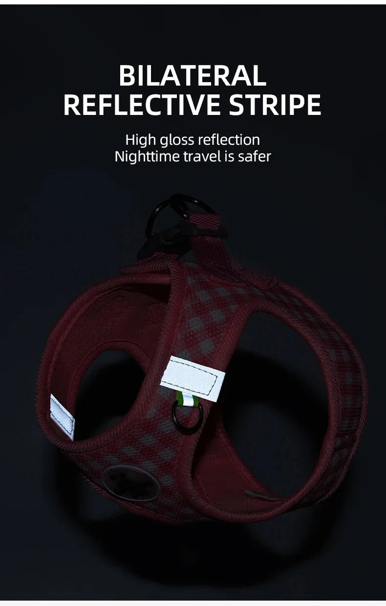 Checkered Pet Harness Kitten Strap Eye Catching Color Puppy Anti Loss Strap Outdoor Breathable Adjustable Reflective Chest Strap