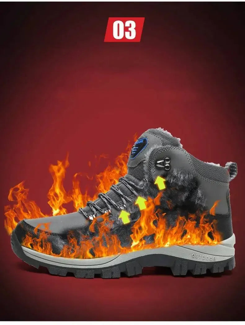 Men's Winter Boots Fur Lined Waterproof Leather High Top Ankle Boots Plus Size