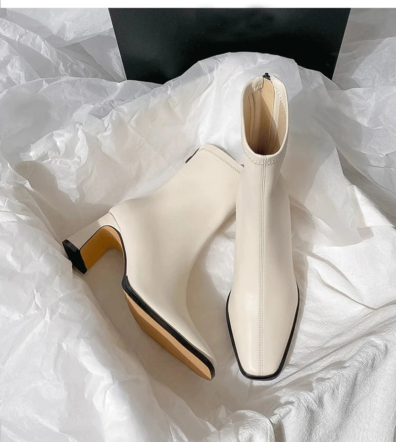 Vintage Warm Cotton Women Ankle Boots Fashion Elegant Square Toe Shoes Autumn Winter Thick Heel Women's Short Booties