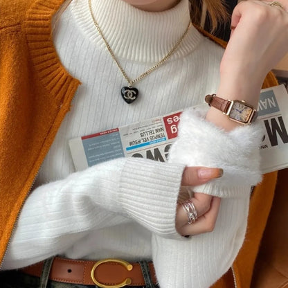 Women's Round Neck Thermal Knit Sweater With Velvet Lining Heavyweight