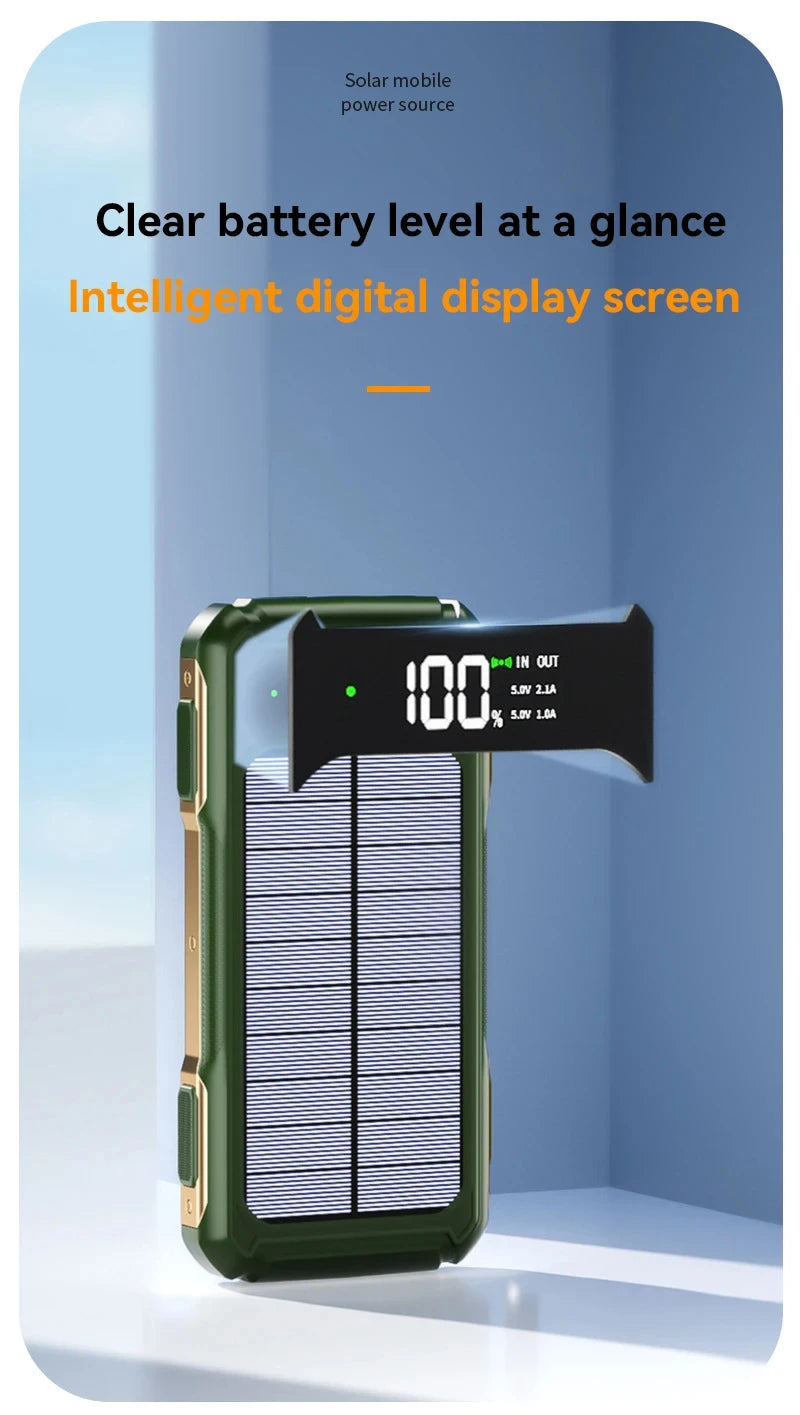 VIVO 200000mAh Solar Power Bank Large Capacity 4 in 1 Built in Cables Intelligent Digital Display Laser Light For Samsung