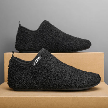 Men's Fuzzy Lining Overlapping Slippers Indoor Winter Warmth Arch Support