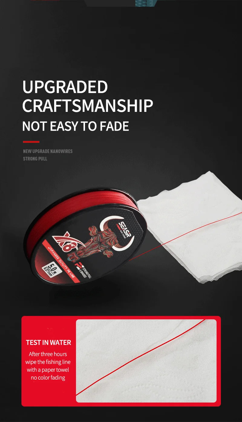 Seasir RedBull 8 Braided Pe Fishing Line 150M 0.8-5.0 12-50LB Japan Quality Multifilament High Stength Strands Main Line