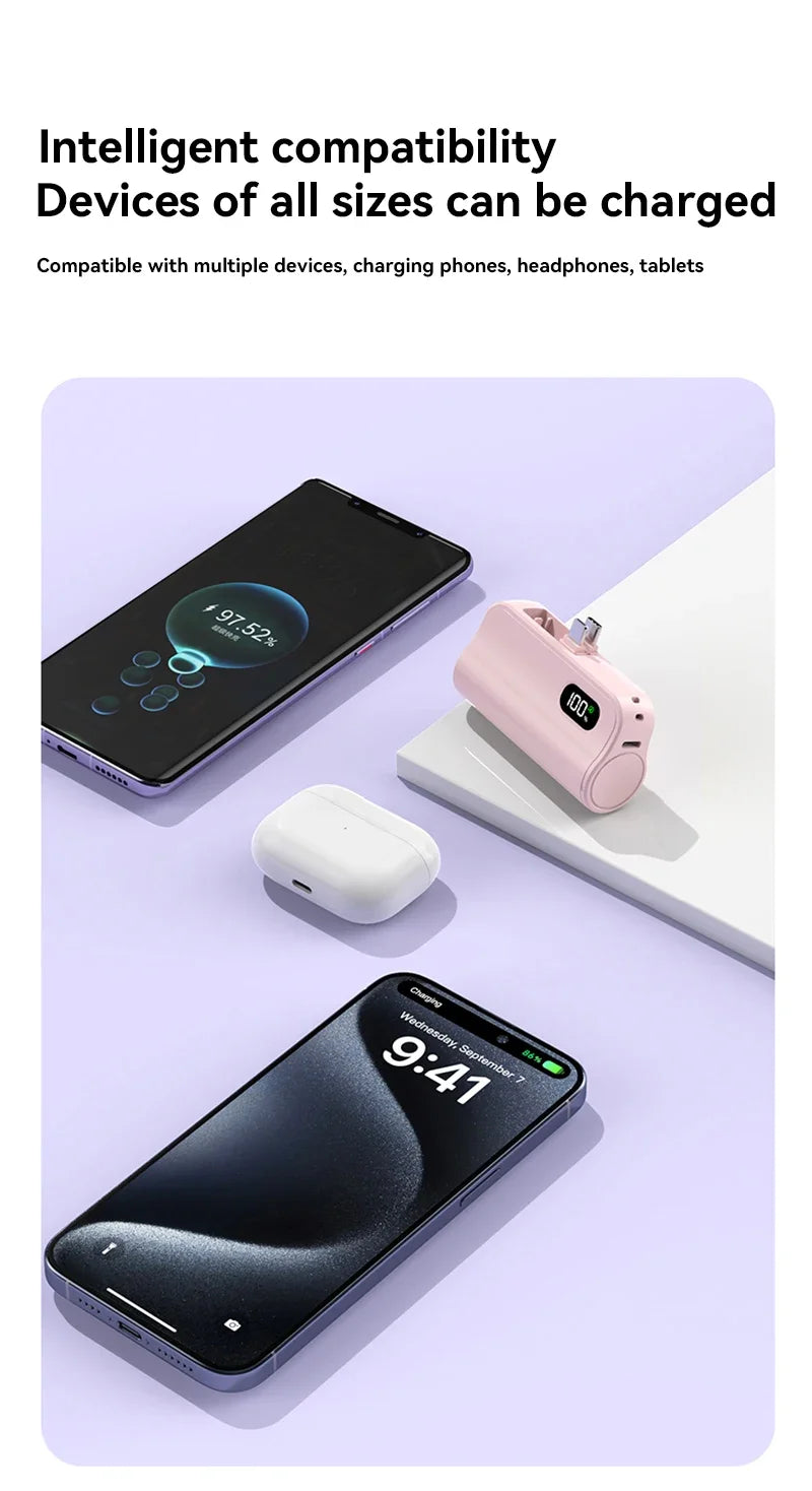 Mini Capsule 50000mAh High Capacity Power Bank Portable Wireless Fast Charging External Battery For iPhone Huawei Samsung