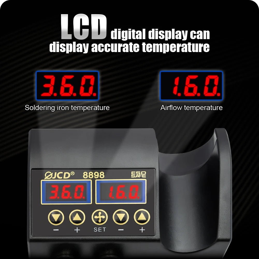 JCD 8898 750W Soldering Station 2 in 1 LCD Digital display Rework Welding Station Kit Soldering Iron Hot Air Repair Solder tools