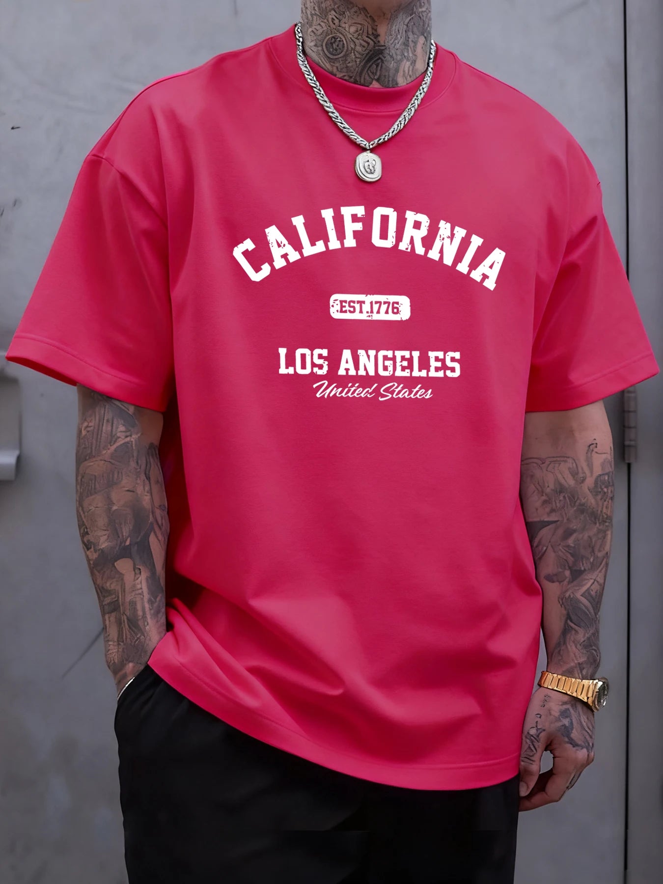 California Los Angeles Printing Male Tee Shirts Hip Hop All-Match Tops Oversized Fashion T-Shirt Cotton Crewneck Short Sleeve