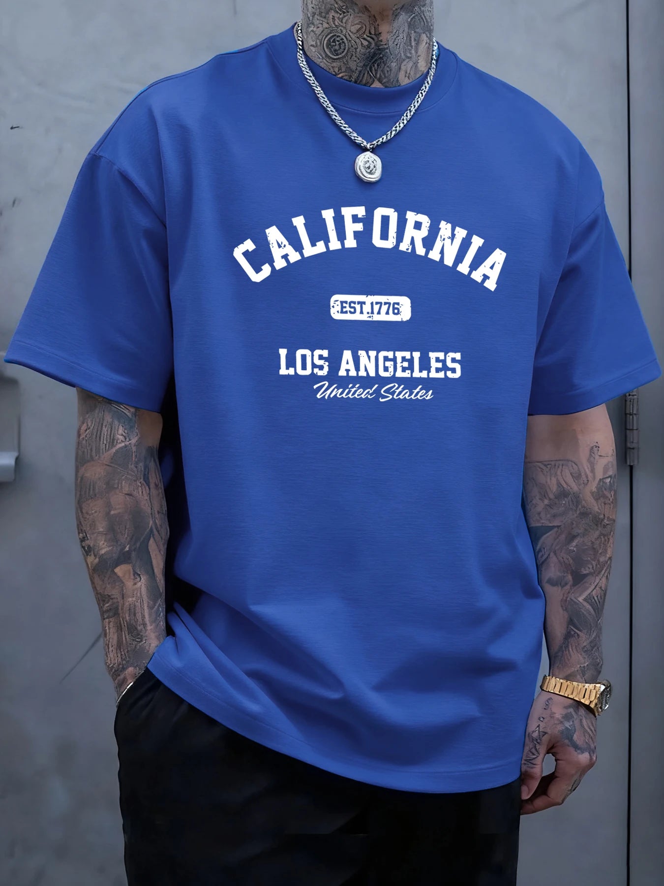 California Los Angeles Printing Male Tee Shirts Hip Hop All-Match Tops Oversized Fashion T-Shirt Cotton Crewneck Short Sleeve