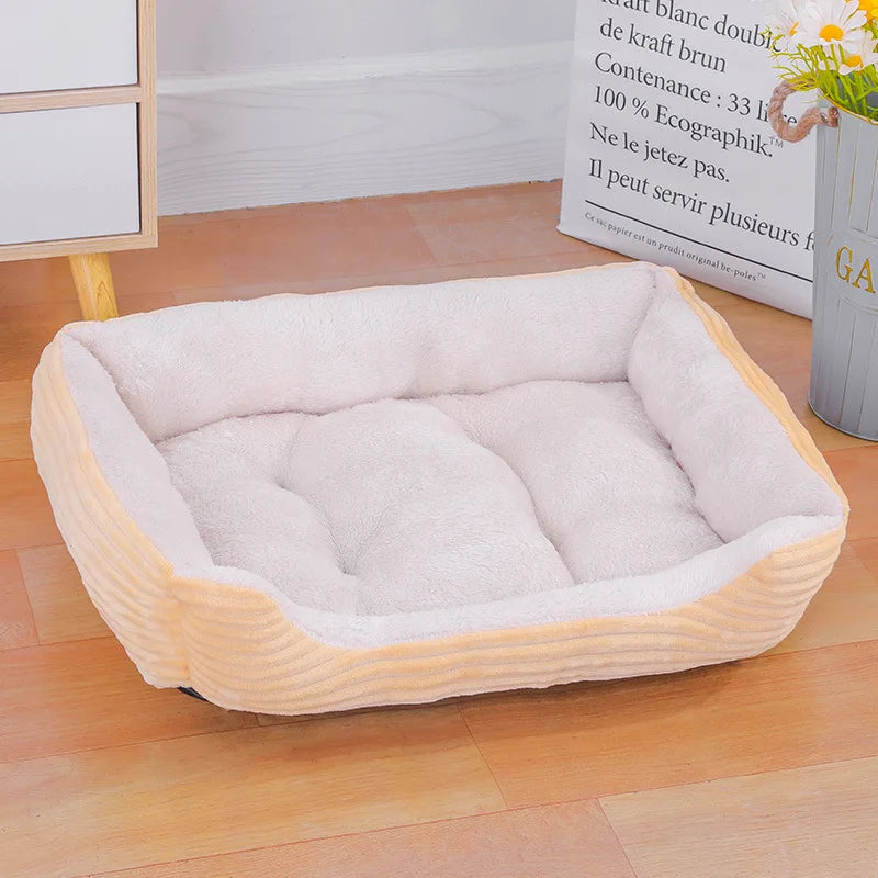 Color Square Winter Dog Bed – Soft Warm Pet House Mat, Waterproof Cat Bed