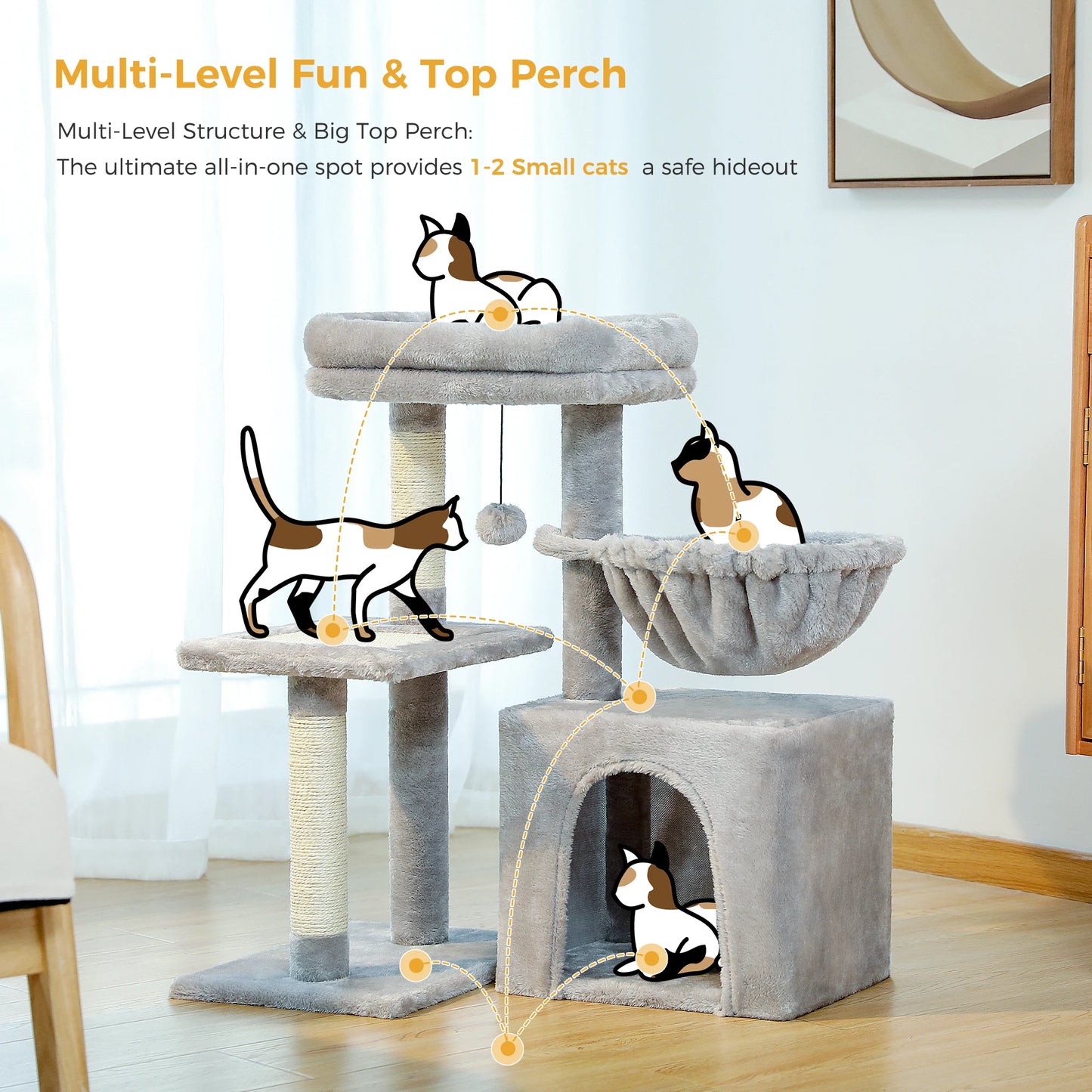 Indoor Cat Tree & Tower with Scratching Posts and Hammock – 2 Styles