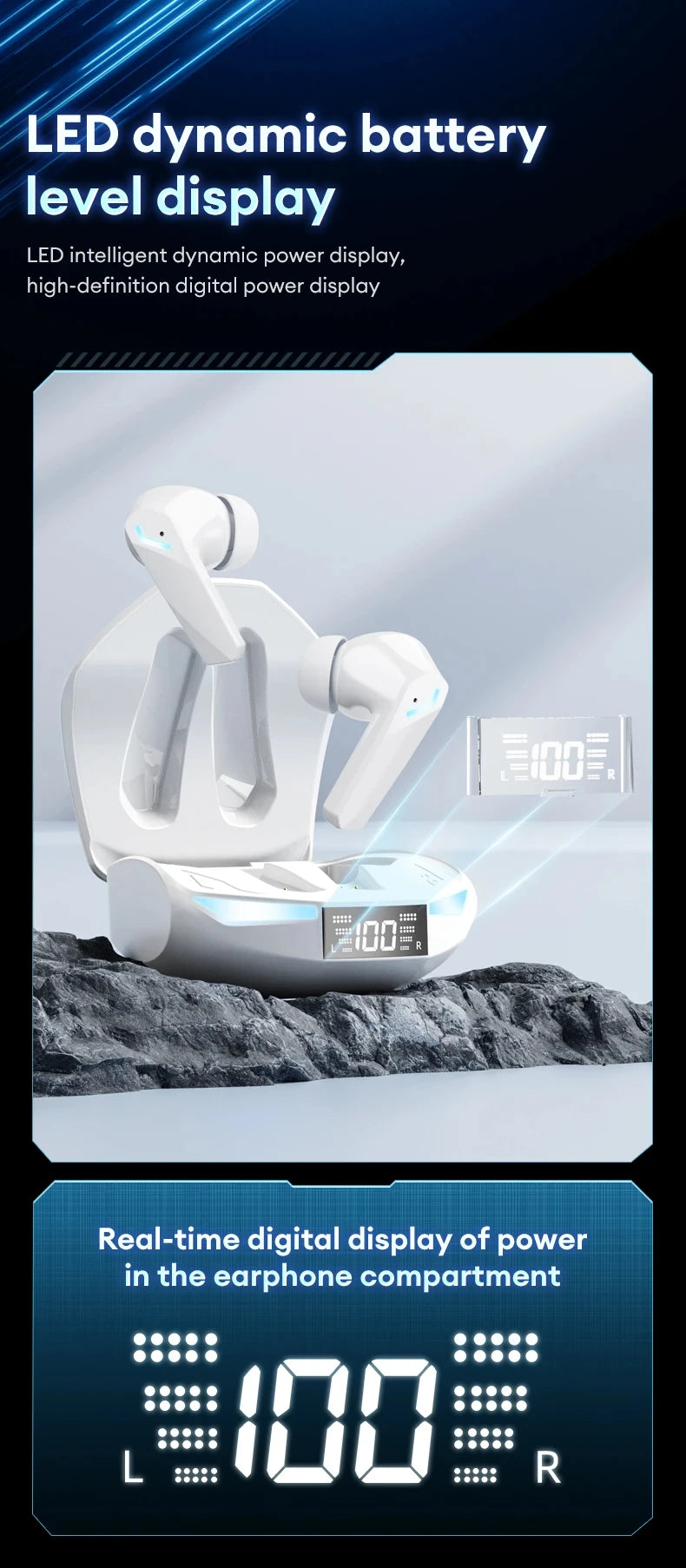 Lenovo XT53 Wireless Upgrade Bluetooth 5.4 Earphones Ultra Long Endurance Low Latency Gaming Headset LED Digital Display Earbuds