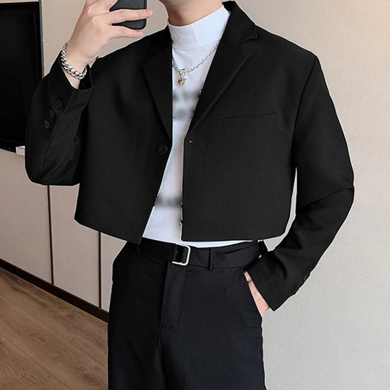 2023 Men Blazer Solid Color Lapel Long Sleeve Autumn Casual Suits One Button Streetwear Fashion Male Crop Coats S-5XL INCERUN