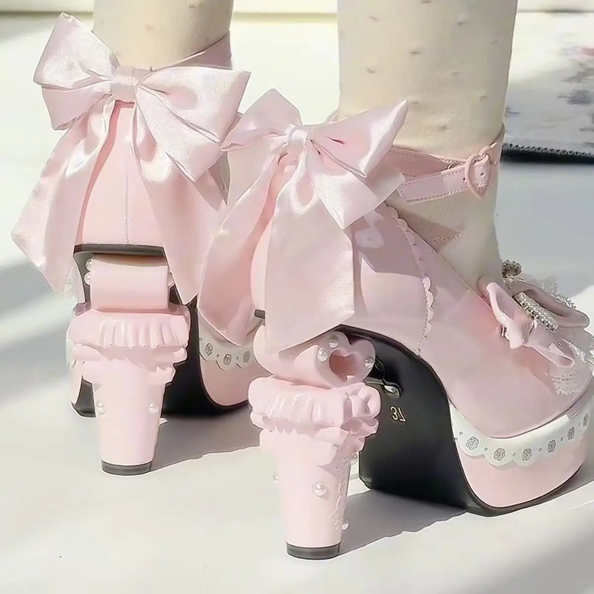 Women Leather High Heels Size 42 Red Rhinestone Alien Heel Japanese Cosplay