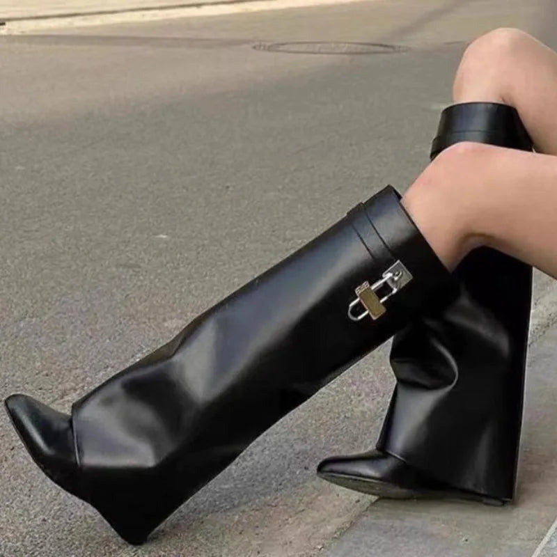 2026Women's Sexy Over-the-Knee Biker Boots Wedge Heels Casual Designer Brand Lined Plush Women's Warm Gothic Over-the-Knee Boots