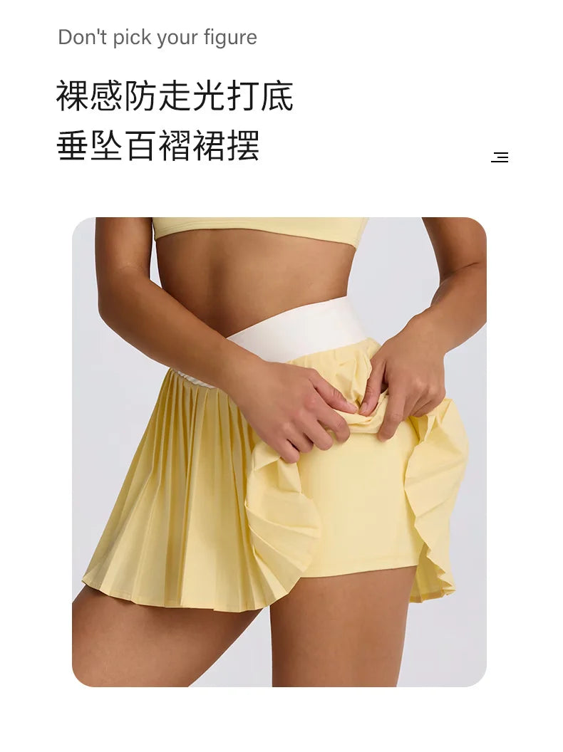 Women's High-Waisted Illusion Two-Piece Skort Quick-Dry Breathable Anti-Chafing Pleated Skirt for Running Gym Tennis