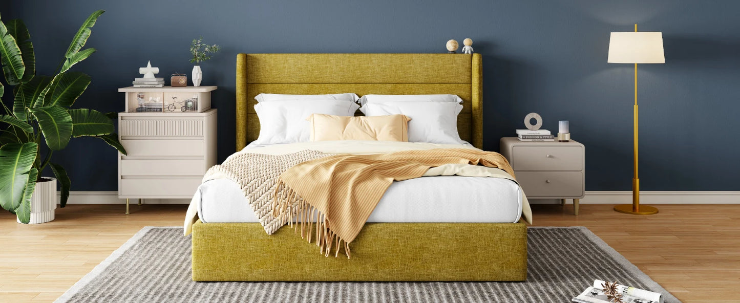 HOOMIC Lift Up Storage Bed with Wingback Headboard/Heavy-Duty Hydraulic Bed/Large Underneath Storage Allewie