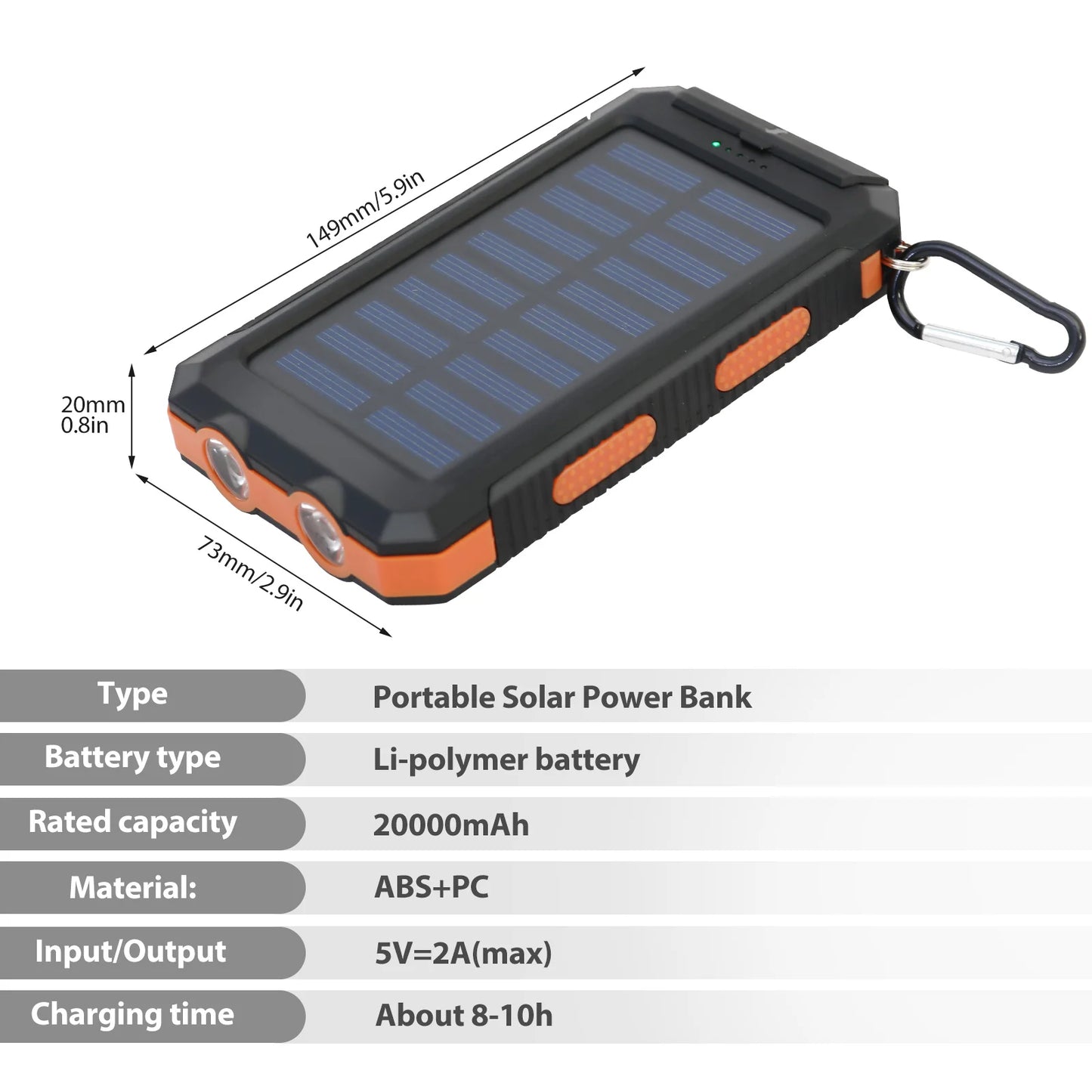 20000mAh Solar Power Bank Portable Solar Charger Waterproof Dual 5V USB Ports 2 LED Light Flashlight For Cell IPhone Outdoor