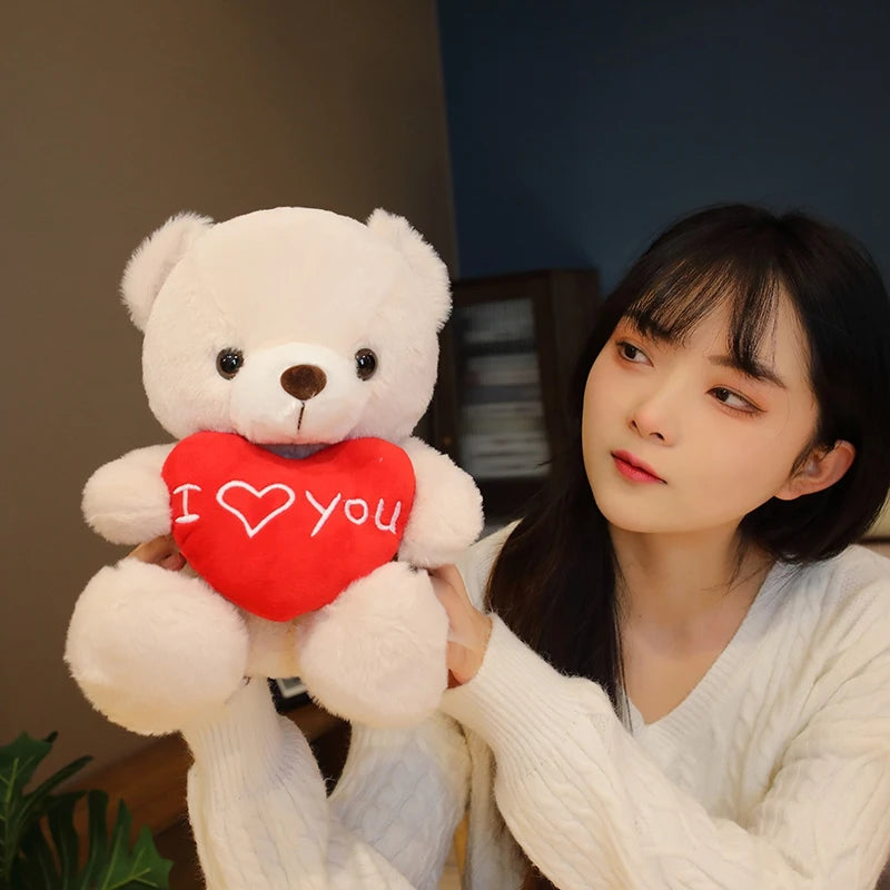 28CM Lovely Teddy Bear Plush Toys Cute Bear Holding Heart I Love You Stuffed Doll Girls Lovers Valentine's Day Gift