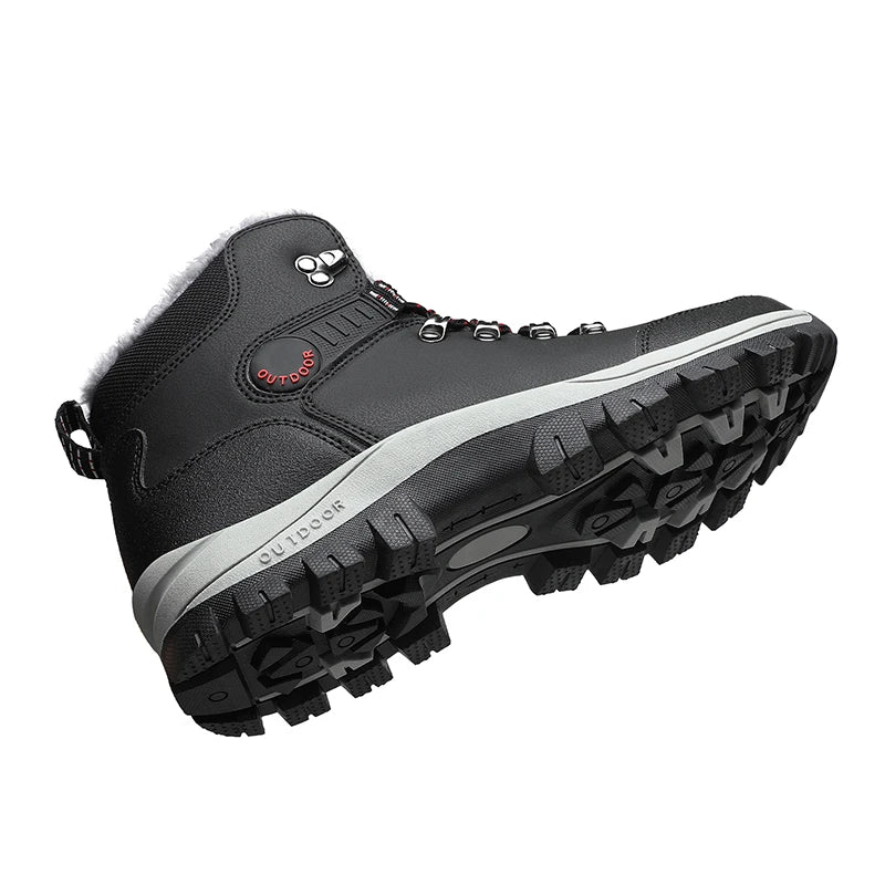 Men's Winter Boots Fur Lined Waterproof Leather High Top Ankle Boots Plus Size