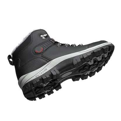 Men's Winter Boots Fur Lined Waterproof Leather High Top Ankle Boots Plus Size