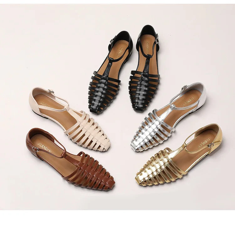 ZAROY Summer Cross Strap Flat Sandals Women Round Toe Ankle Buckle Hollow Casual Roman Sandalia Zapatos De Mujer сандали