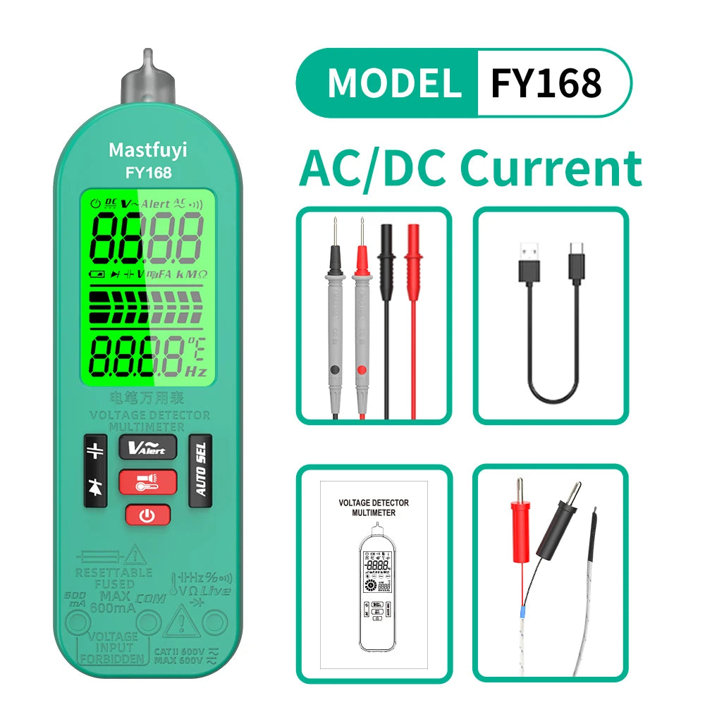 MASTFUYI Professional Digital Multimeter AC/DC Voltage Current 6000 Counts True RMS Volt Amp Ohm Hz Capacitance NCV Tester Tools