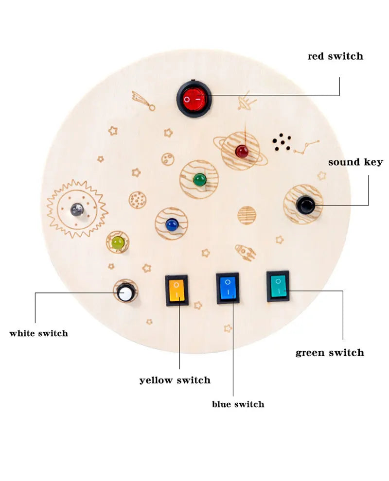 Montessori Busy Board Sensory Toys Wooden With LED Light Switch Control Board Travel Activities Children Games For 2-4 Years Old